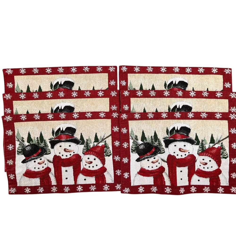 St. Nicholas Square Snowman Tapestry Placemats Set of 6 Christmas Holiday Xmas
